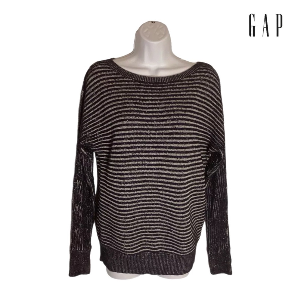 GAP XS Oversized Lg Sleeve Sweater Pullover Navy Blue & Silver Grey 100% Cotton